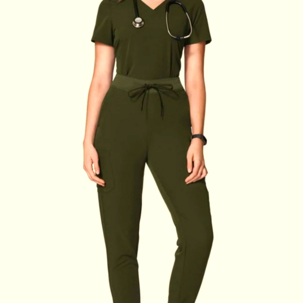 High waisted olive jogger scrub set XS